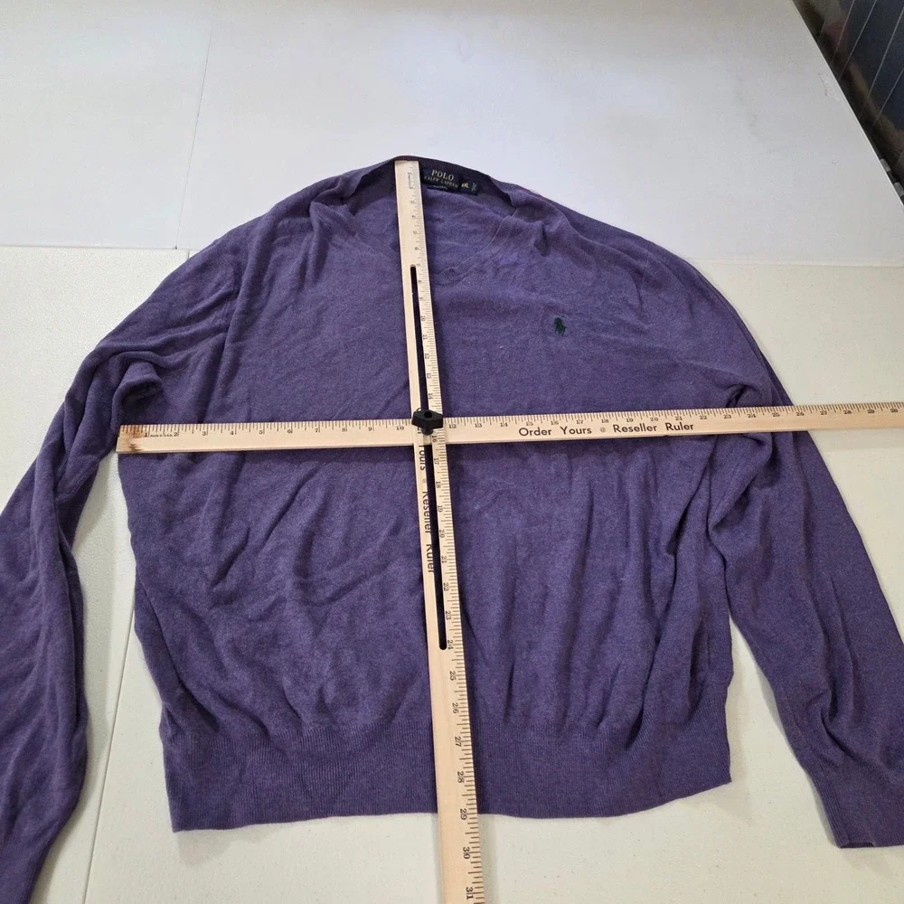 Polo Ralph Lauren Purple Pima Cotton V-Neck Sweater Mens XXL Logo Knit Pullover